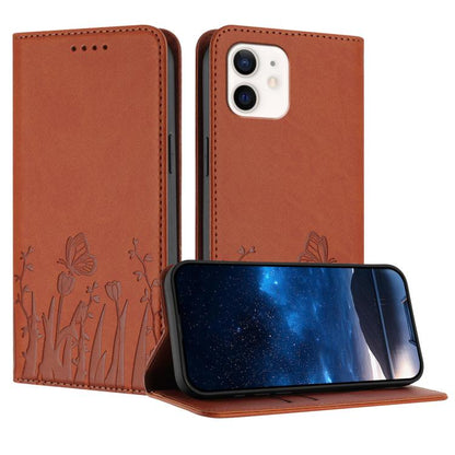 Tulips Butterfly Pattern Magnetic Vegan Leather Phone Case, For iPhone 12 / 12 Pro, For iPhone 12 Pro Max
