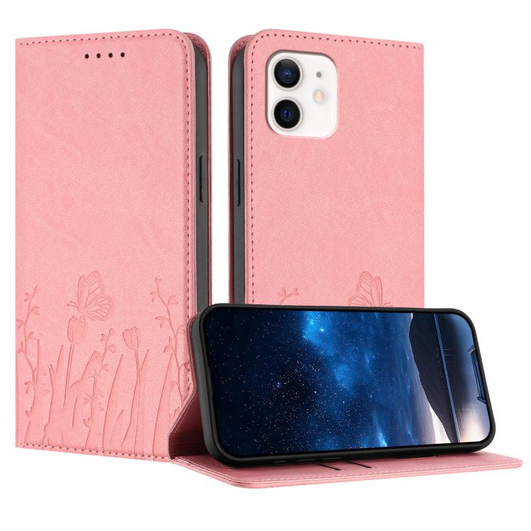 Tulips Butterfly Pattern Magnetic Vegan Leather Phone Case, For iPhone 12 mini, For iPhone 11 Pro Max