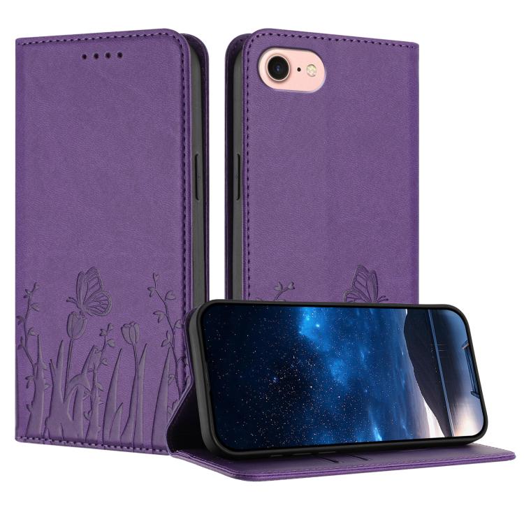 Tulips Butterfly Pattern Magnetic Vegan Leather Phone Case, For iPhone 14 Pro Max, For iPhone SE 2022 / SE 2020 / 7 / 8