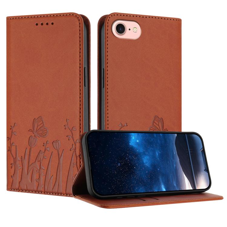 Tulips Butterfly Pattern Magnetic Vegan Leather Phone Case, For iPhone 14 Pro Max, For iPhone SE 2022 / SE 2020 / 7 / 8