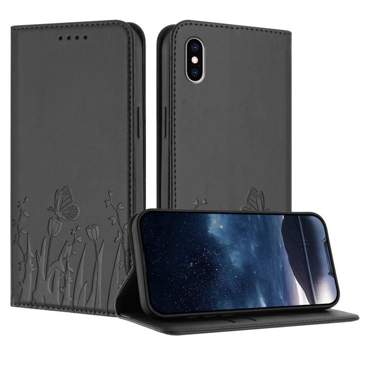 Tulips Butterfly Pattern Magnetic Vegan Leather Phone Case, For iPhone X / XS, For iPhone XS Max