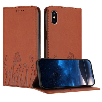 Tulips Butterfly Pattern Magnetic Vegan Leather Phone Case, For iPhone X / XS, For iPhone XS Max