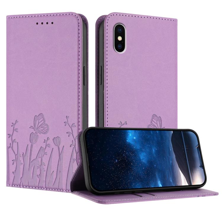 Tulips Butterfly Pattern Magnetic Vegan Leather Phone Case, For iPhone X / XS, For iPhone XS Max