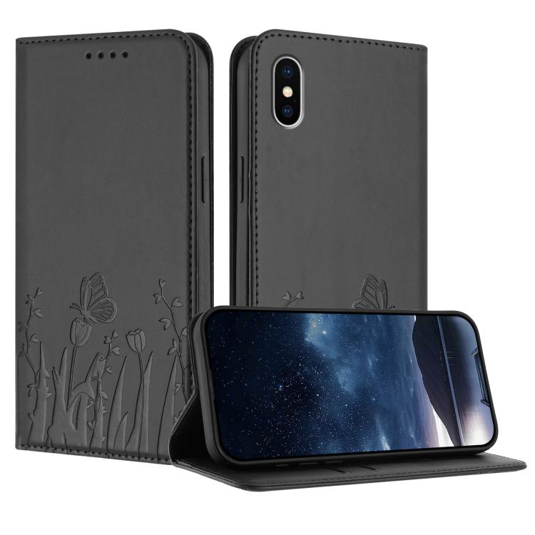 Tulips Butterfly Pattern Magnetic Vegan Leather Phone Case, For iPhone X / XS, For iPhone XS Max