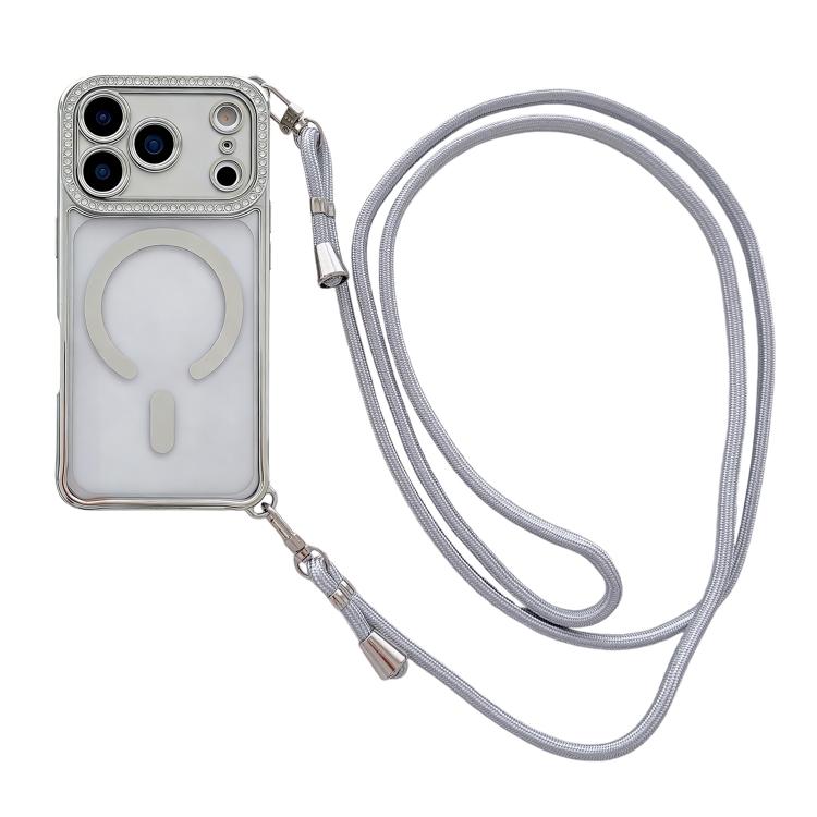 Rhinestone Clear Acrylic Electroplated Magnetic Phone Case with Right-Side Crossbody Lanyard, For iPhone 17 Pro Max, For iPhone 17 Pro, For iPhone 17, For iPhone Air