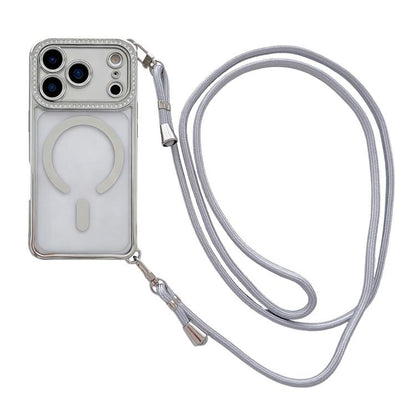 Rhinestone Clear Acrylic Electroplated Magnetic Phone Case with Right-Side Crossbody Lanyard, For iPhone 17 Pro Max, For iPhone 17 Pro, For iPhone 17, For iPhone Air