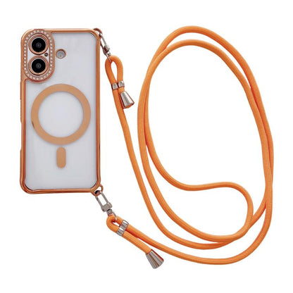 Rhinestone Clear Acrylic Electroplated Magnetic Phone Case with Right-Side Crossbody Lanyard, For iPhone 17 Pro Max, For iPhone 17 Pro, For iPhone 17, For iPhone Air