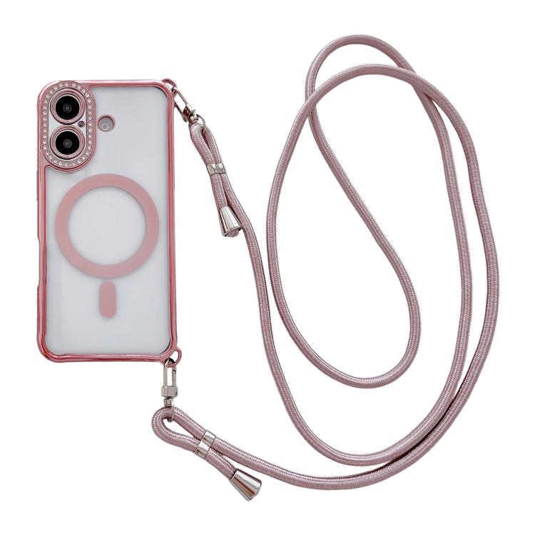 Rhinestone Clear Acrylic Electroplated Magnetic Phone Case with Right-Side Crossbody Lanyard, For iPhone 17 Pro Max, For iPhone 17 Pro, For iPhone 17, For iPhone Air