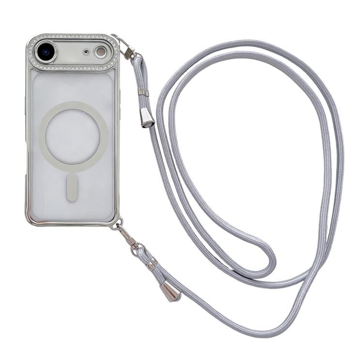 Rhinestone Clear Acrylic Electroplated Magnetic Phone Case with Right-Side Crossbody Lanyard, For iPhone 17 Pro Max, For iPhone 17 Pro, For iPhone 17, For iPhone Air