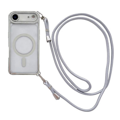 Rhinestone Clear Acrylic Electroplated Magnetic Phone Case with Right-Side Crossbody Lanyard, For iPhone 17 Pro Max, For iPhone 17 Pro, For iPhone 17, For iPhone Air