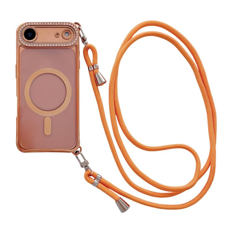 Rhinestone Clear Acrylic Electroplated Magnetic Phone Case with Right-Side Crossbody Lanyard, For iPhone 17 Pro Max, For iPhone 17 Pro, For iPhone 17, For iPhone Air