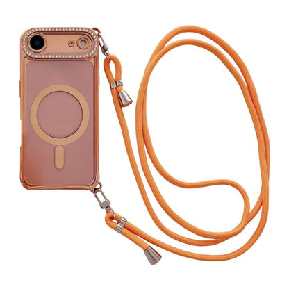 Rhinestone Clear Acrylic Electroplated Magnetic Phone Case with Right-Side Crossbody Lanyard, For iPhone 17 Pro Max, For iPhone 17 Pro, For iPhone 17, For iPhone Air