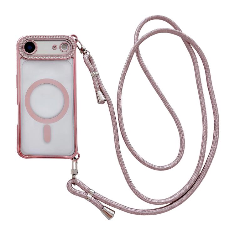 Rhinestone Clear Acrylic Electroplated Magnetic Phone Case with Right-Side Crossbody Lanyard, For iPhone 17 Pro Max, For iPhone 17 Pro, For iPhone 17, For iPhone Air