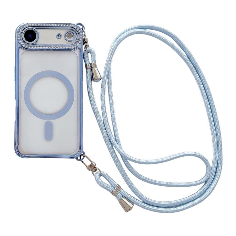 Rhinestone Clear Acrylic Electroplated Magnetic Phone Case with Right-Side Crossbody Lanyard, For iPhone 17 Pro Max, For iPhone 17 Pro, For iPhone 17, For iPhone Air