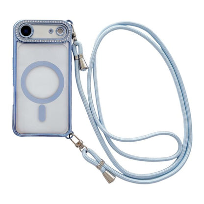 Rhinestone Clear Acrylic Electroplated Magnetic Phone Case with Right-Side Crossbody Lanyard, For iPhone 17 Pro Max, For iPhone 17 Pro, For iPhone 17, For iPhone Air