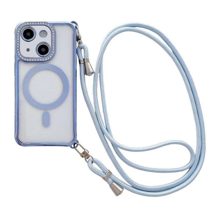 Rhinestone Clear Acrylic Electroplated Magnetic Phone Case with Right-Side Crossbody Lanyard, For iPhone 14 / 13, For iPhone 14 Pro, For iPhone 14 Pro Max, For iPhone 13 Pro Max