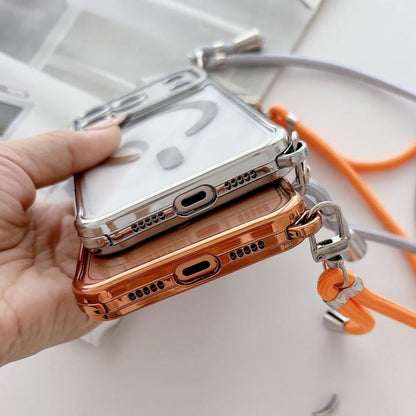 Rhinestone Clear Acrylic Electroplated Magnetic Phone Case with Right-Side Crossbody Lanyard, For iPhone 17 Pro Max, For iPhone 17 Pro, For iPhone 17, For iPhone Air