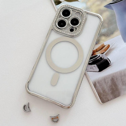 Rhinestone Clear Acrylic Electroplated Magnetic Phone Case, For iPhone 16 Pro Max, For iPhone 16 Pro, For iPhone 16 Plus, For iPhone 16