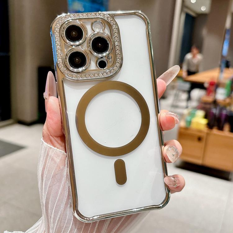 Rhinestone Clear Acrylic Electroplated Magnetic Phone Case, For iPhone 16 Pro Max, For iPhone 16 Pro, For iPhone 16 Plus, For iPhone 16