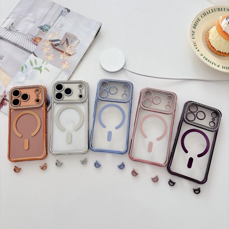 Rhinestone Clear Acrylic Electroplated Magnetic Phone Case, For iPhone 16 Pro Max, For iPhone 16 Pro, For iPhone 16 Plus, For iPhone 16