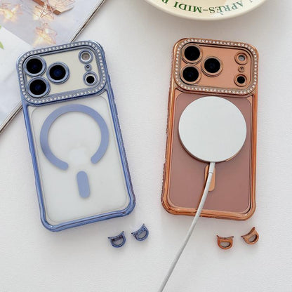 Rhinestone Clear Acrylic Electroplated Magnetic Phone Case, For iPhone 16 Pro Max, For iPhone 16 Pro, For iPhone 16 Plus, For iPhone 16