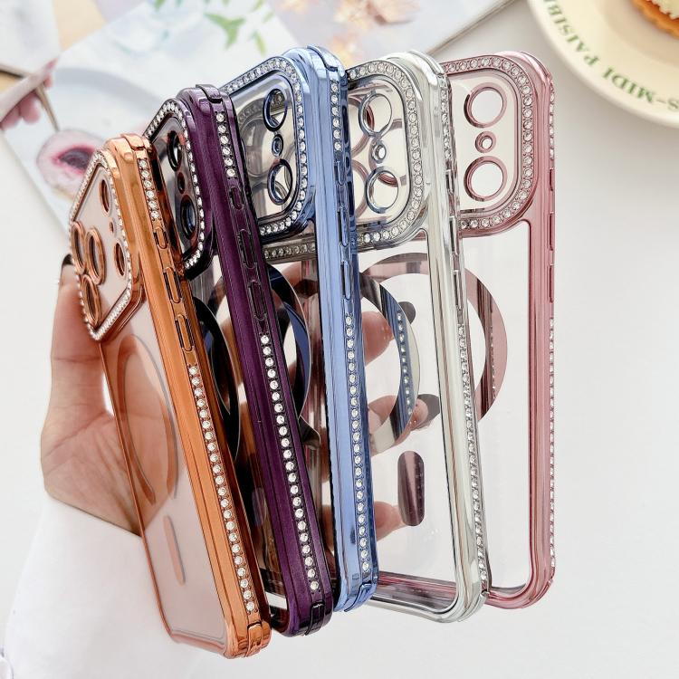 Rhinestone Clear Acrylic Electroplated Magnetic Phone Case, For iPhone 16 Pro Max, For iPhone 16 Pro, For iPhone 16 Plus, For iPhone 16