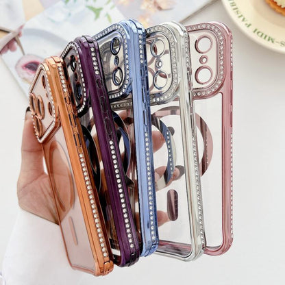 Rhinestone Clear Acrylic Electroplated Magnetic Phone Case, For iPhone 16 Pro Max, For iPhone 16 Pro, For iPhone 16 Plus, For iPhone 16