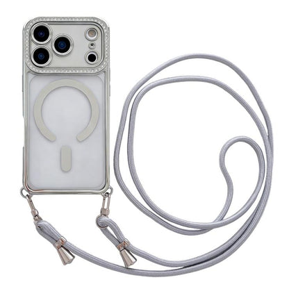 Rhinestone Clear Acrylic Electroplated Magnetic Phone Case with Neck Lanyard, For iPhone 17 Pro Max, For iPhone 17 Pro, For iPhone 17, For iPhone Air