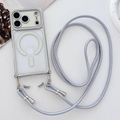 Rhinestone Clear Acrylic Electroplated Magnetic Phone Case with Neck Lanyard, For iPhone 17 Pro Max, For iPhone 17 Pro, For iPhone 17, For iPhone Air