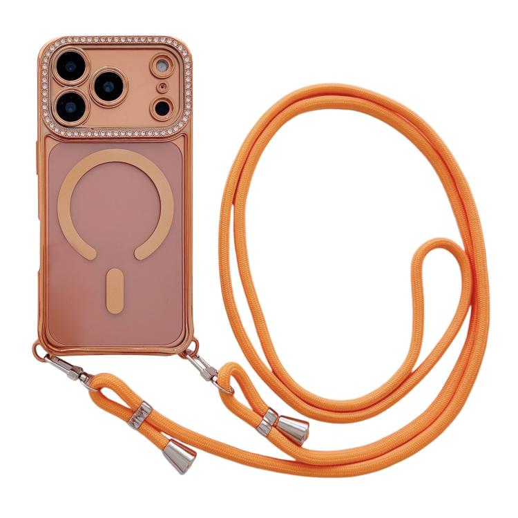 Rhinestone Clear Acrylic Electroplated Magnetic Phone Case with Neck Lanyard, For iPhone 17 Pro Max, For iPhone 17 Pro, For iPhone 17, For iPhone Air