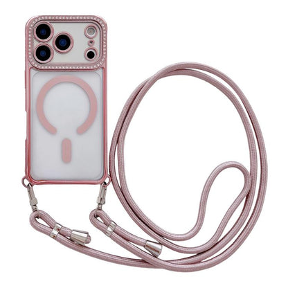 Rhinestone Clear Acrylic Electroplated Magnetic Phone Case with Neck Lanyard, For iPhone 17 Pro Max, For iPhone 17 Pro, For iPhone 17, For iPhone Air