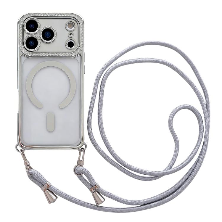Rhinestone Clear Acrylic Electroplated Magnetic Phone Case with Neck Lanyard, For iPhone 17 Pro Max, For iPhone 17 Pro, For iPhone 17, For iPhone Air