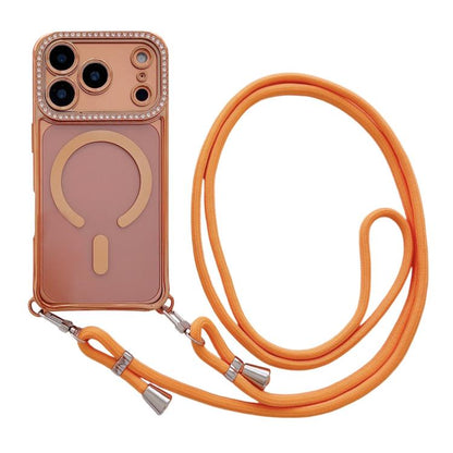 Rhinestone Clear Acrylic Electroplated Magnetic Phone Case with Neck Lanyard, For iPhone 17 Pro Max, For iPhone 17 Pro, For iPhone 17, For iPhone Air