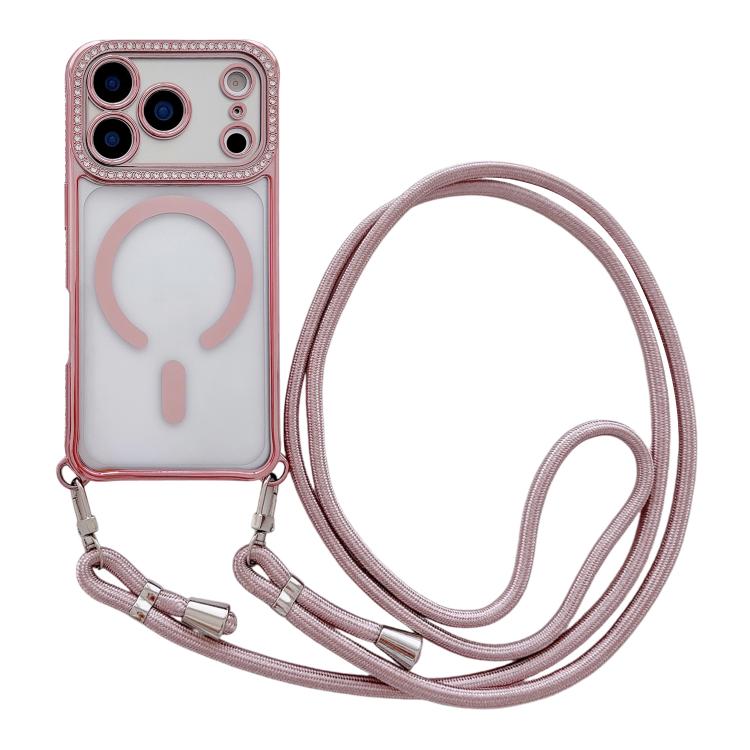 Rhinestone Clear Acrylic Electroplated Magnetic Phone Case with Neck Lanyard, For iPhone 17 Pro Max, For iPhone 17 Pro, For iPhone 17, For iPhone Air