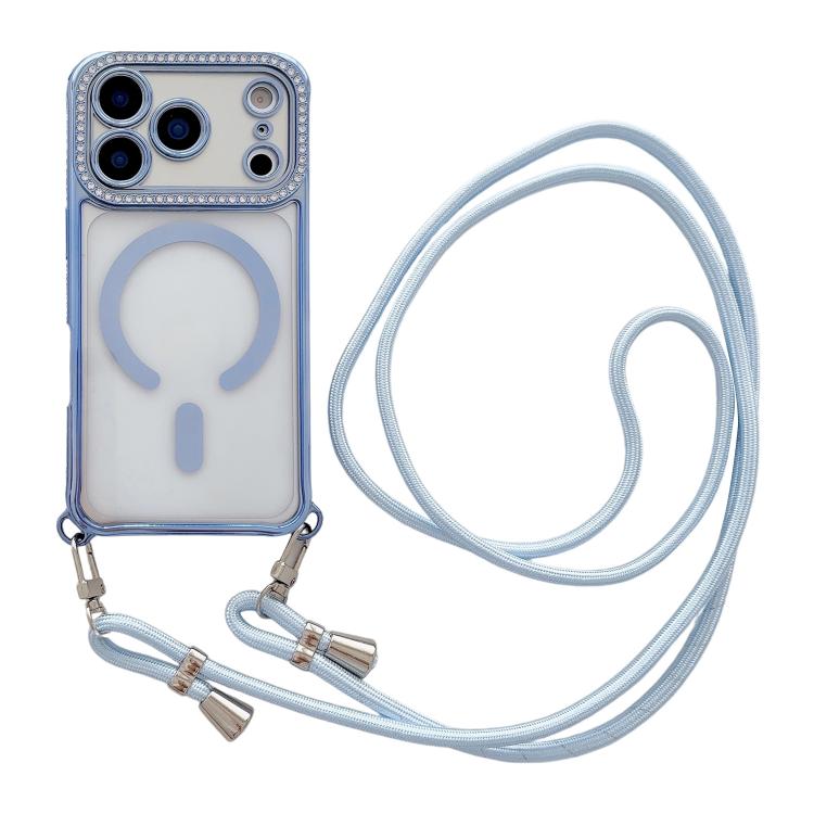 Rhinestone Clear Acrylic Electroplated Magnetic Phone Case with Neck Lanyard, For iPhone 17 Pro Max, For iPhone 17 Pro, For iPhone 17, For iPhone Air