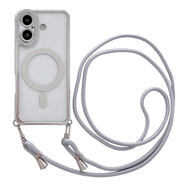 Rhinestone Clear Acrylic Electroplated Magnetic Phone Case with Neck Lanyard, For iPhone 17 Pro Max, For iPhone 17 Pro, For iPhone 17, For iPhone Air