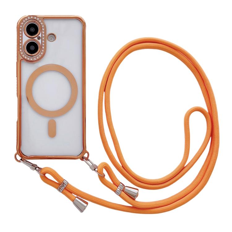 Rhinestone Clear Acrylic Electroplated Magnetic Phone Case with Neck Lanyard, For iPhone 17 Pro Max, For iPhone 17 Pro, For iPhone 17, For iPhone Air