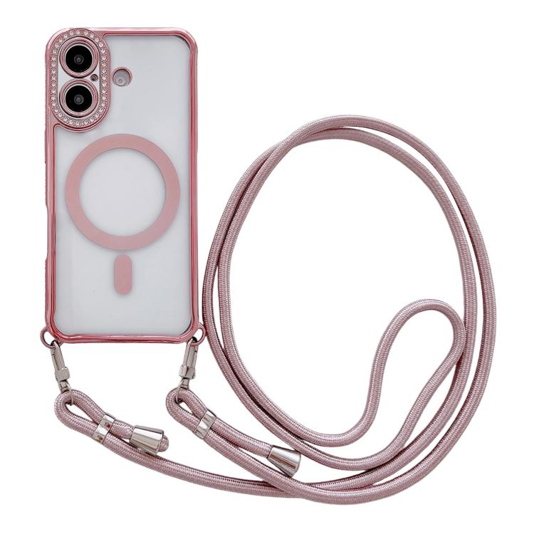 Rhinestone Clear Acrylic Electroplated Magnetic Phone Case with Neck Lanyard, For iPhone 17 Pro Max, For iPhone 17 Pro, For iPhone 17, For iPhone Air