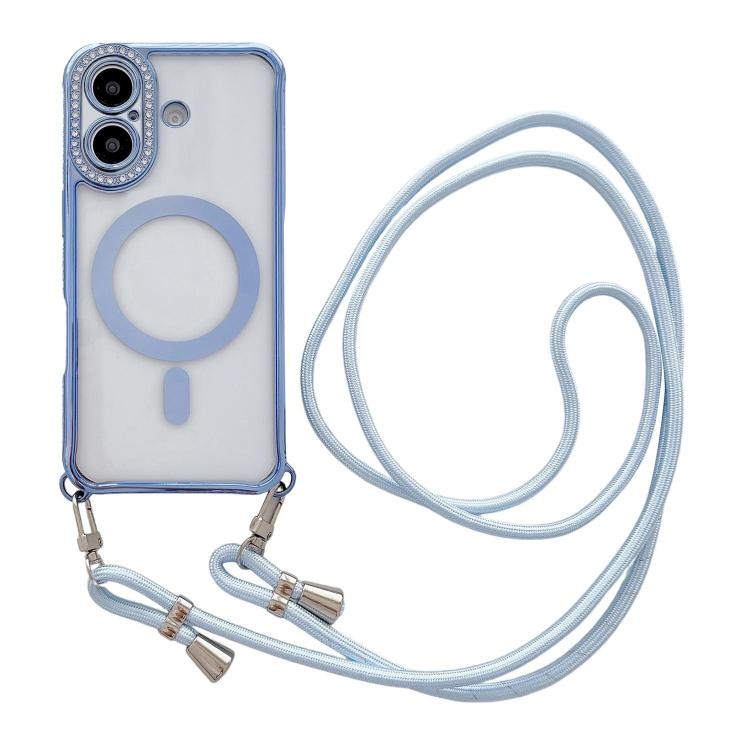 Rhinestone Clear Acrylic Electroplated Magnetic Phone Case with Neck Lanyard, For iPhone 17 Pro Max, For iPhone 17 Pro, For iPhone 17, For iPhone Air