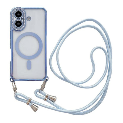 Rhinestone Clear Acrylic Electroplated Magnetic Phone Case with Neck Lanyard, For iPhone 17 Pro Max, For iPhone 17 Pro, For iPhone 17, For iPhone Air