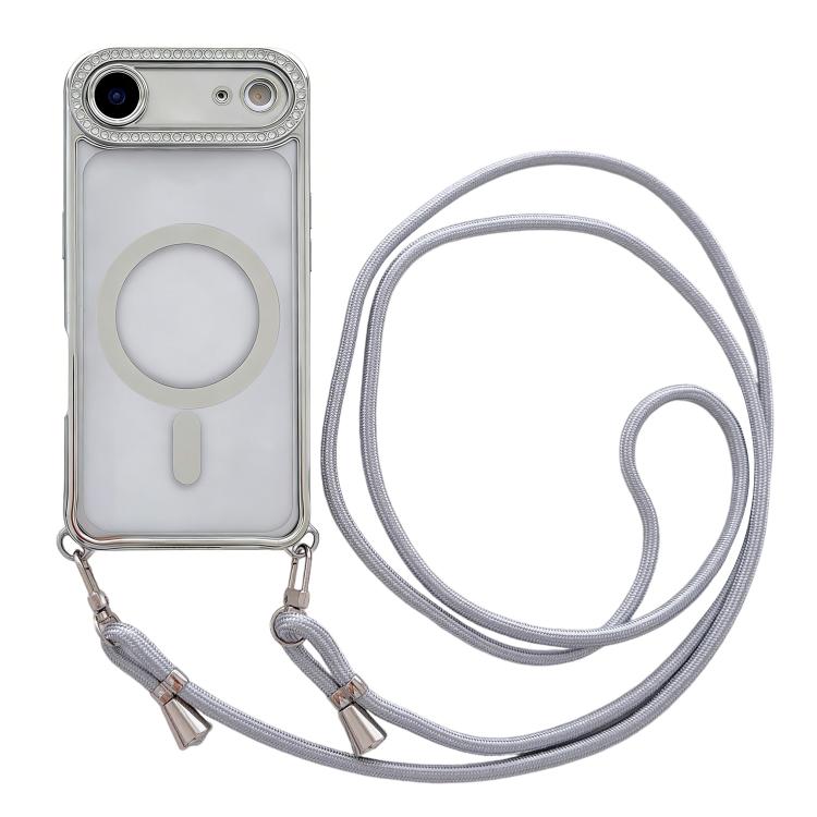 Rhinestone Clear Acrylic Electroplated Magnetic Phone Case with Neck Lanyard, For iPhone 17 Pro Max, For iPhone 17 Pro, For iPhone 17, For iPhone Air