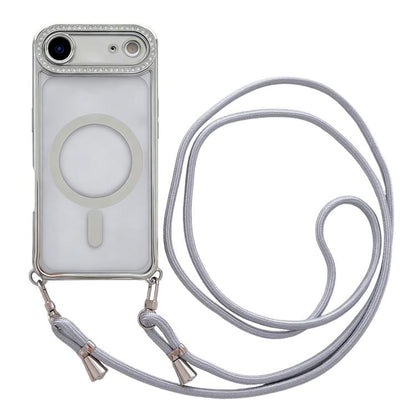 Rhinestone Clear Acrylic Electroplated Magnetic Phone Case with Neck Lanyard, For iPhone 17 Pro Max, For iPhone 17 Pro, For iPhone 17, For iPhone Air
