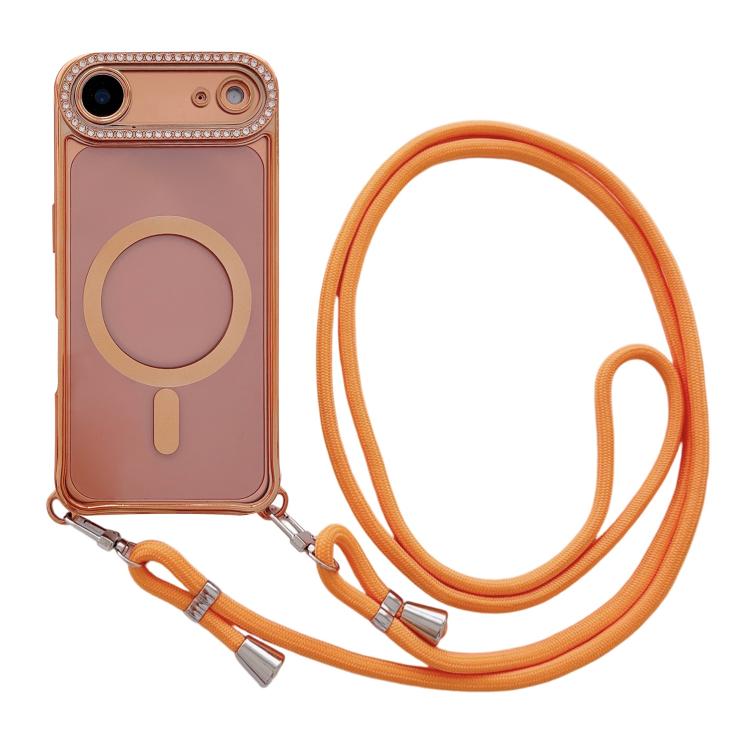 Rhinestone Clear Acrylic Electroplated Magnetic Phone Case with Neck Lanyard, For iPhone 17 Pro Max, For iPhone 17 Pro, For iPhone 17, For iPhone Air