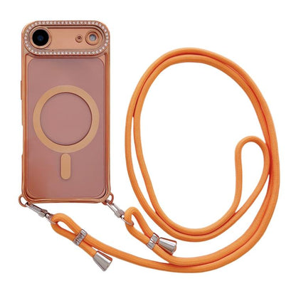 Rhinestone Clear Acrylic Electroplated Magnetic Phone Case with Neck Lanyard, For iPhone 17 Pro Max, For iPhone 17 Pro, For iPhone 17, For iPhone Air