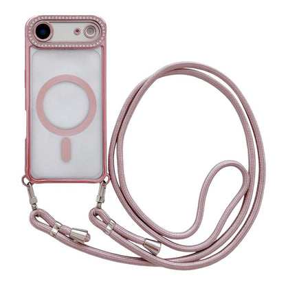 Rhinestone Clear Acrylic Electroplated Magnetic Phone Case with Neck Lanyard, For iPhone 17 Pro Max, For iPhone 17 Pro, For iPhone 17, For iPhone Air