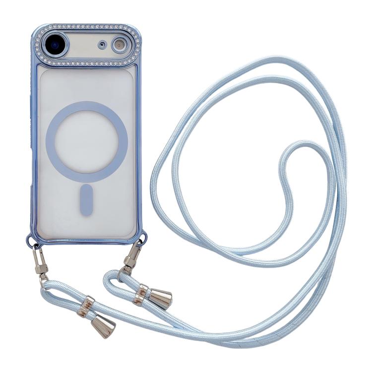 Rhinestone Clear Acrylic Electroplated Magnetic Phone Case with Neck Lanyard, For iPhone 17 Pro Max, For iPhone 17 Pro, For iPhone 17, For iPhone Air