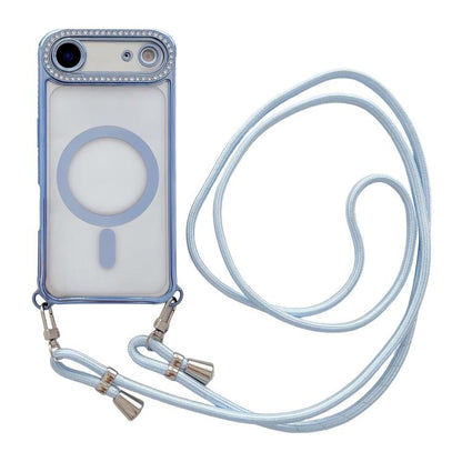 Rhinestone Clear Acrylic Electroplated Magnetic Phone Case with Neck Lanyard, For iPhone 17 Pro Max, For iPhone 17 Pro, For iPhone 17, For iPhone Air