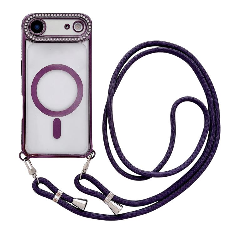 Rhinestone Clear Acrylic Electroplated Magnetic Phone Case with Neck Lanyard, For iPhone 17 Pro Max, For iPhone 17 Pro, For iPhone 17, For iPhone Air