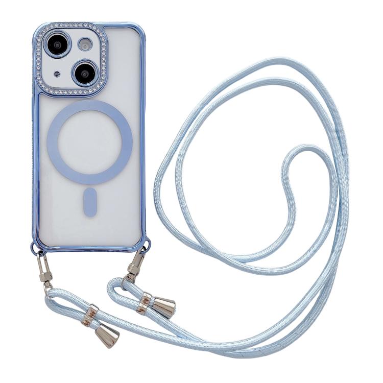 Rhinestone Clear Acrylic Electroplated Magnetic Phone Case with Neck Lanyard, For iPhone 14 / 13, For iPhone 14 Pro, For iPhone 14 Pro Max, For iPhone 13 Pro Max