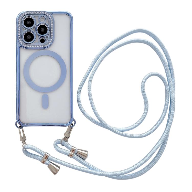 Rhinestone Clear Acrylic Electroplated Magnetic Phone Case with Neck Lanyard, For iPhone 13 Pro